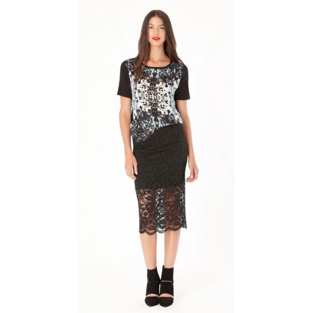 Hale Bob Black Lace Skirt Sz MED Coquette Corp Date